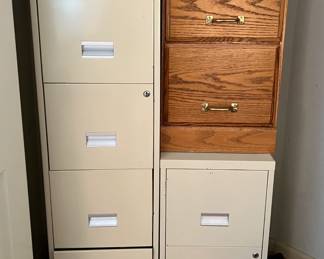 Metal and wood filing cabinets