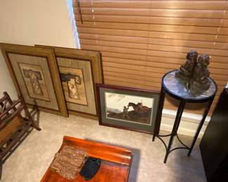More pictures, 2 matching in corner - small round table with figurines 