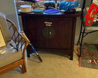 Two drawer cabinet- hats, miscellaneous 