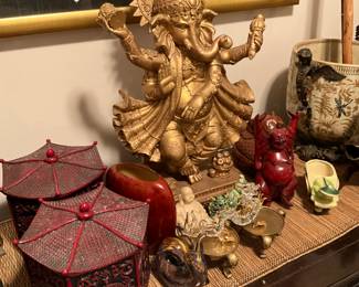 Close up of collectibles on chest