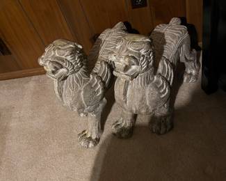 2 concrete foo dogs 