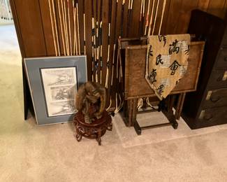 TV trays (2) on stand - beaded rope doorway  