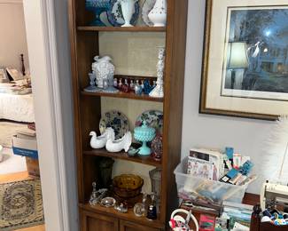 Solid wood Bookecase with Fenton glass & Ect