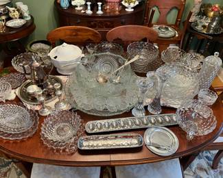 Fostoria Glass, Large crystal punch bowl set w/ Tray