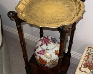 Vintage Butler Furniture Brass Tray Wood Stand
