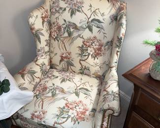 Vintage Wing back Chair Floral Bird pattern