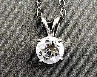 Large old solitaire diamond pendant necklace 