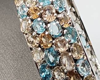 Outstanding genuine blue & champagne zircon sterling silver bracelet 