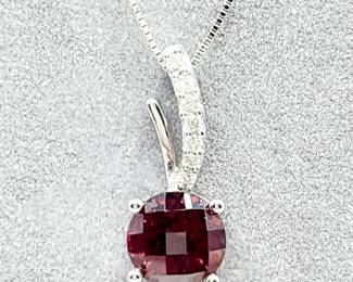 14k gold gem grade garnet & diamond necklace 
