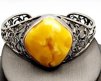 Amber & sterling silver cuff bracelet 