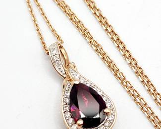 Purple garnet,  diamond & 14k gold necklace 