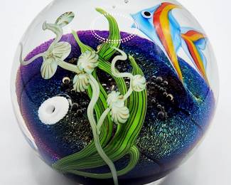 Signed art glass aquarium paperweight 