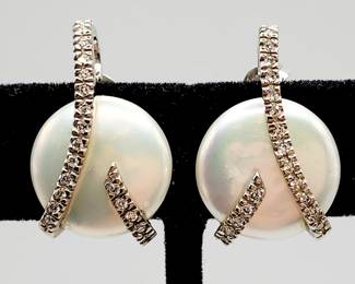 14k gold diamond & pearl earrings 