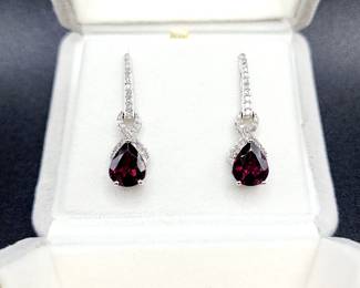 14k white gold purple garnet & diamond earrings 
