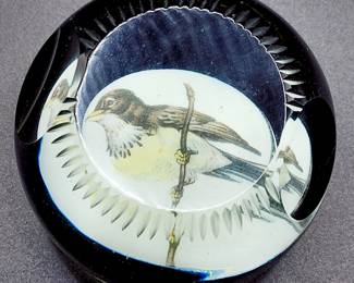 Vintage enamel glass bird paperweight 