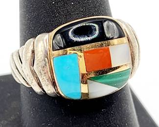 ASCH GROSSBARDT 14K GOLD SS INLAID RING