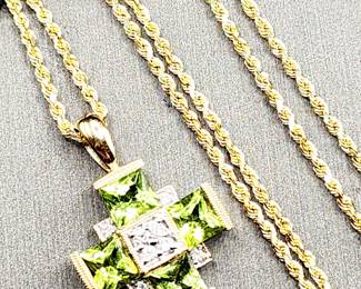 14k gold peridot cross necklace 