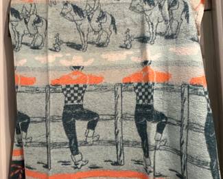 Vintage Beacon blanket cowboys cattle reversible 