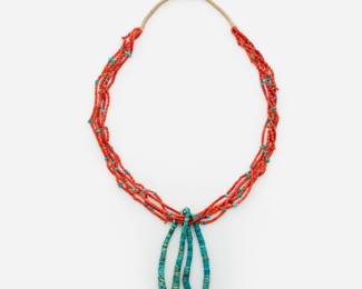137. Native American Turquoise Jocla Coral Necklace