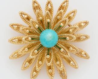 184.  14K David Trabich Floral Pin w/ Turquoise