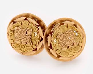 198.  18k Layered Patterned Button Ear Clips