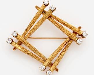 166. 18k Designer Diamond Matchstick Brooch  