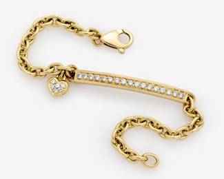 219. 14k Diamond Bar Bracelet w/ Diamond Heart Charm 