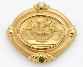 94. 18k Seidengang Diamond Tourmaline Brooch / Pendant