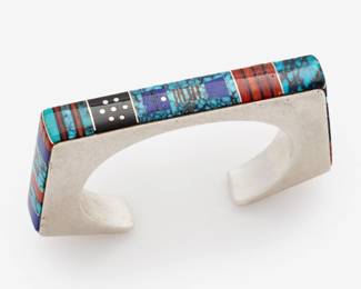 139. Navajo Jim Harrison Geometric Inlaid Gemstone Cuff 