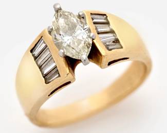 100. 14k Marquise Diamond Ring w/ 1.50 ctw, Sz. 6.25