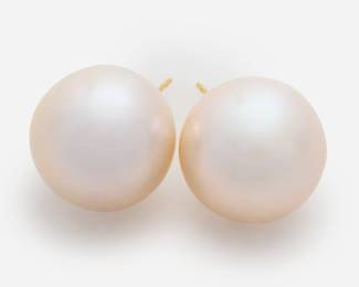 51.  14mm Cultured  South Sea Pearl Stud Earrings