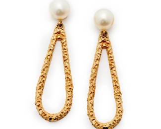 202. Akoya Pearl 14k Yellow Gold Tear Drop Earrings