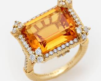 69. 14k Designer Citrine + Diamond Ring