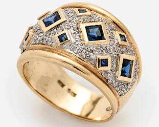 71. 14k Designer Sapphire Diamond Wide Ring Band