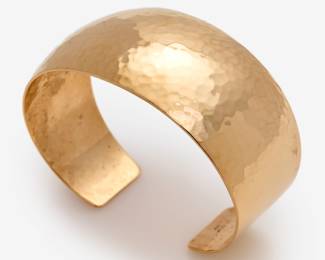 87. 14k Wide Tapered Small Hammered Cuff by The Golden Bear, Vail Co.
