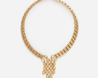 61.  18k Italian Designer Large Gold Beaded 3-Strand Fringe Necklace, 36 dwt.