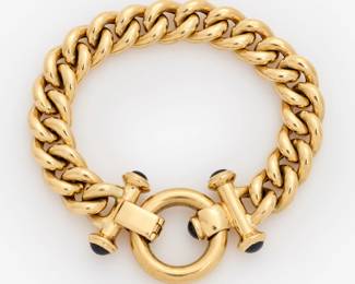 8. 18k Campi Lino Italian Large Curb Chain Bracelet w/ Toggle Clasp + Onyx