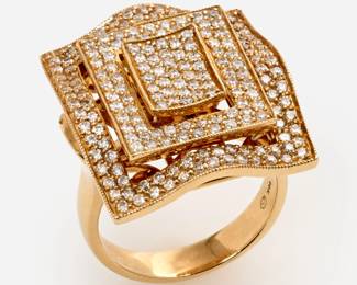 27. 14k Designer Large Layered Rectangular Pave' Diamond Ring, 2.0 ctw.