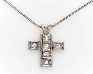 212. Platinum Diamond Cross Pendant on 14k Snake Chain