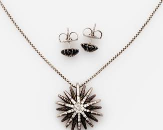 152. David Yurman Diamond Starburst Necklace + Starburst Earrings in Sterling