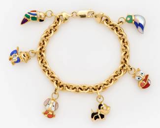 162. Animal Charm Bracelet 14k Diamond + Gemstone  Inlay, Attrib. Asch Grossbardt 