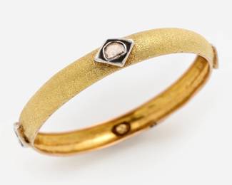 214. 10k Rough Cut Diamond Bangle Bracelet