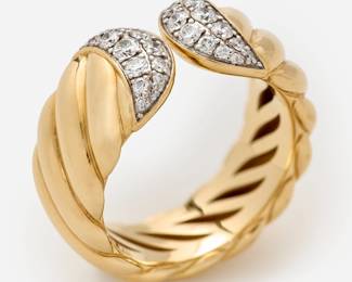33. David Yurman 18k Sculpted Cable Ring w/Diamond Tips