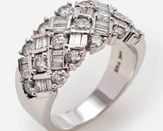 73. 14k Designer Wide Diamond Lattice Design Ring Band, 2.93 ctw