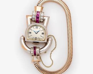 118. 14k Swiss Retro Diamond Ruby Watch 
