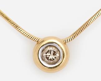 169. 18k Italian Bezel Set Solitaire Diamond Necklace, 1/4 ctw