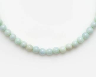 234. Ice Green Jade Bead Necklace 22" long