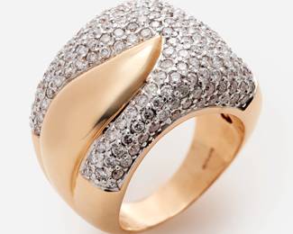 153. 18k Wide Pave' Ring Band w/ Leaf Design by Sonia B, 4.50 ctw
