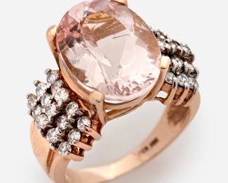 133.  14k Rose Gold Morganite & Diamond Ring, Marked JCR