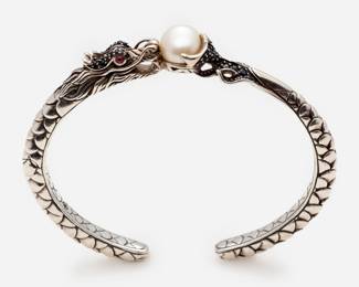 48. John Hardy 'Naga' Collection Dragon, Pearl, Ruby Hinged Cuff Bracelet